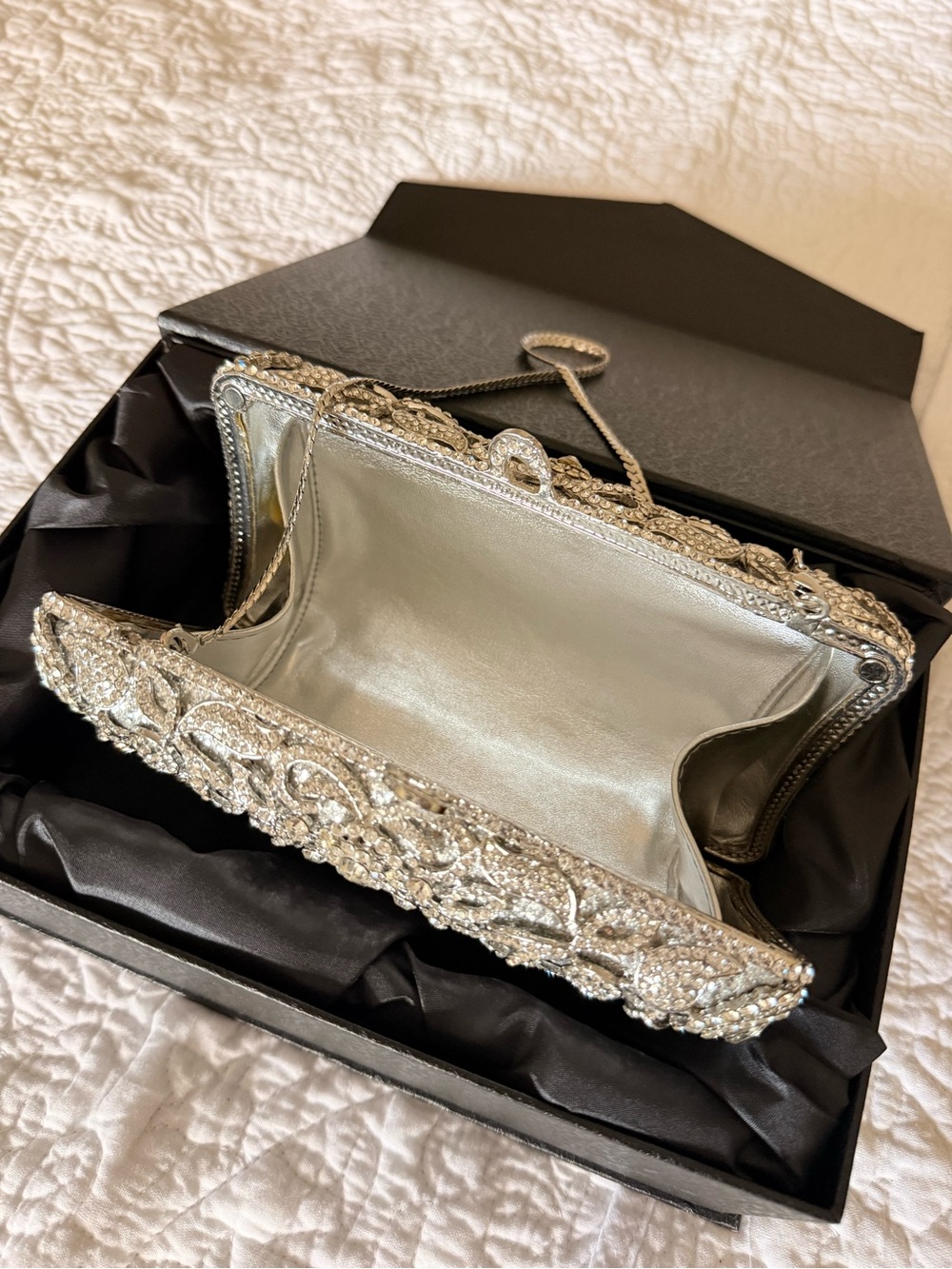 Silver Crystal Embellished Evening Clutch Bag - Picture 2 of 5